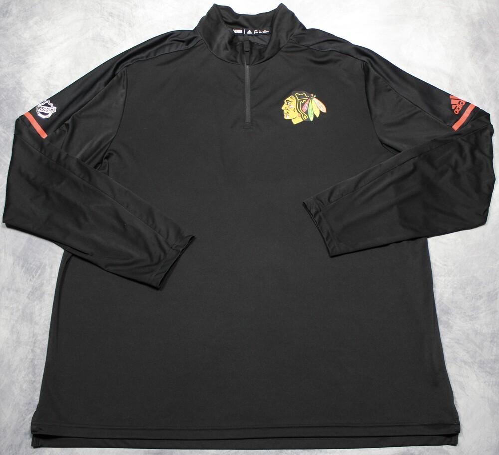 Chicago Blackhawks Jacket Mens 2XL Black NHL Hockey Adidas Climalite Quarter Zip